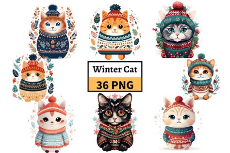 Funny Winter Cat in Christmas Sweater Graphic by MashMashStickers ...