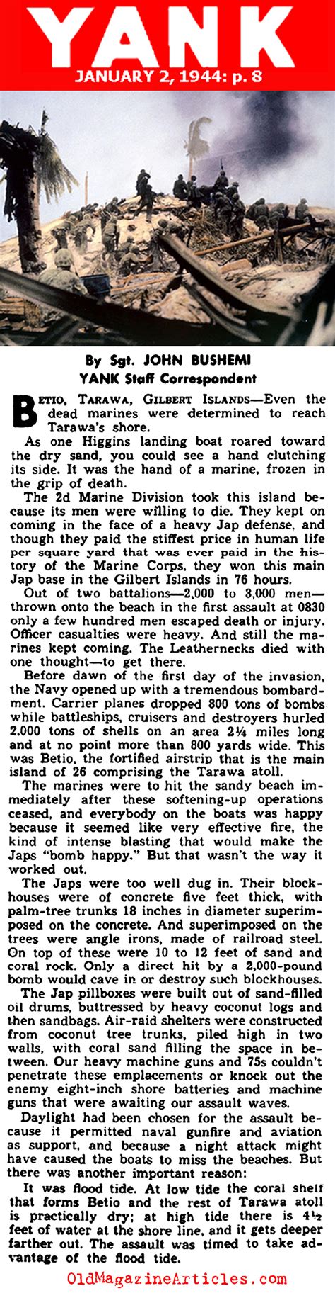 NEWSPAPER ARTICLE ARTICLE FOR THE BATTLE OF TARAWA,BATTLE OF TARAWA ...