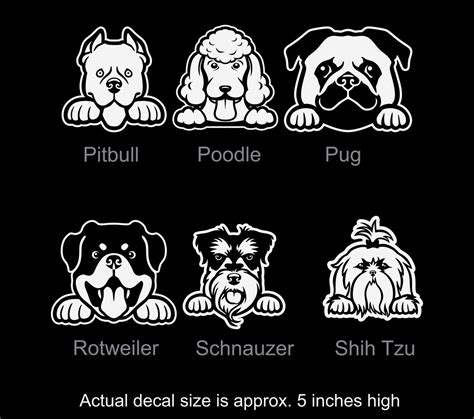 Peeking Dog Breed Car Window Decal, Dog Car Window Decal, Pitbull, Poodle, Pug, Rottweiler ...