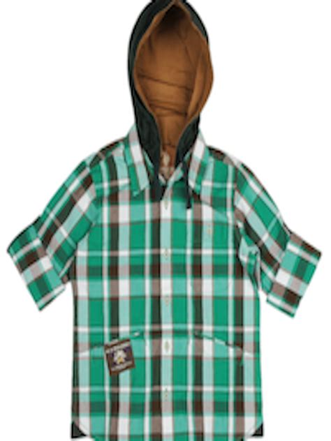 Buy U.S. Polo Assn. Kids Boys Green And White Hooded Checked Shirt ...