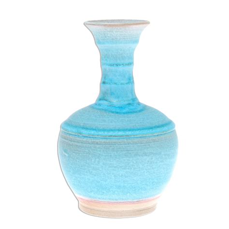 Fluted Ceramic Vase in Blue from Thailand - Sky Flute | NOVICA