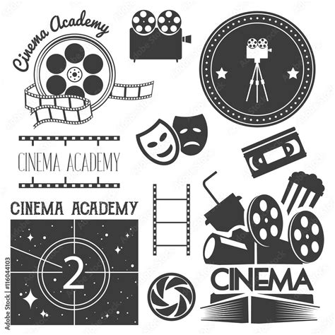 Vector set of cinema logo, labels. Movie studio and theater badges ...