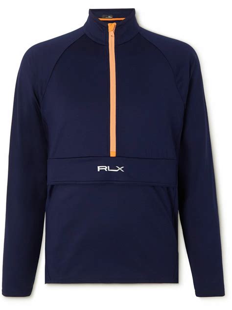 RLX Ralph Lauren - Logo-Embroidered Stretch Recycled-Jersey Half-Zip Sweatshirt - Blue RLX Ralph ...