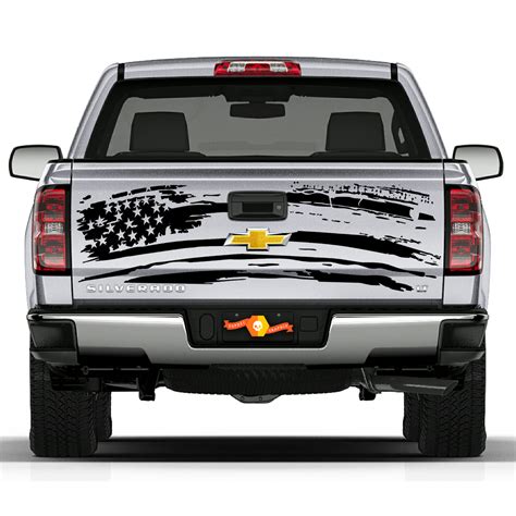 2007-2018 Chevy Silverado Splatter Silverado USA Flag Stripes Tailgate ...