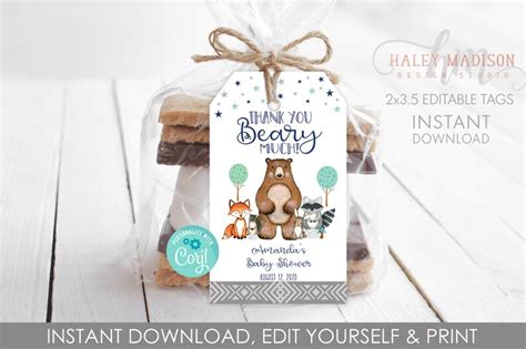 EDITABLE Bearly Wait Thank You Tags Printable Favor Tags - Etsy