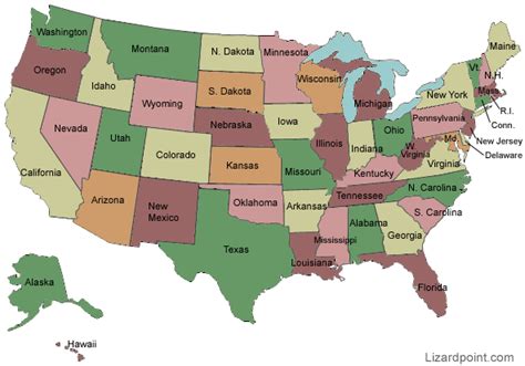 All 50 States Labeled Map