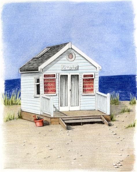 WHITE BEACH HUT | Beach huts art, Beach scene painting, Whimsical cottage