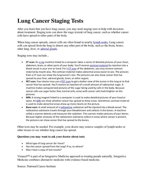 Lung cancer staging tests