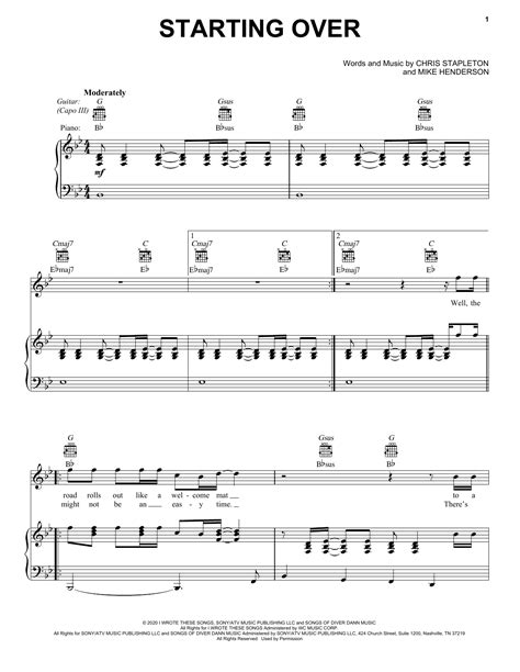 Chris Stapleton Starting Over Sheet Music Notes, Chords | Sheet music ...