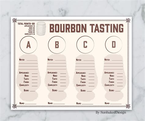 Bourbon Tasting Sheet for 4 Bourbon Tasting Mat Bourbon Scorecard Instant Download - Etsy