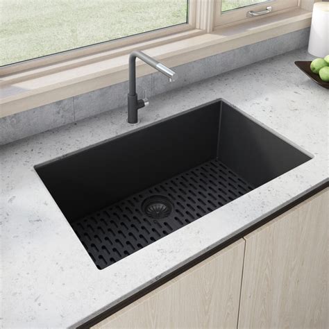 Ruvati 27 x 18 inch Granite Composite Undermount Single Bowl Kitchen Sink - Midnight Black ...