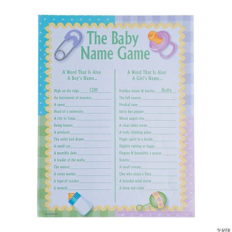 Baby Names Baby Shower Game