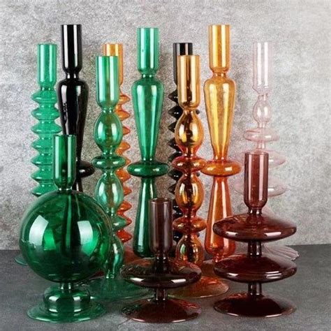 Mixed - Mid-Century Modern Colored Glass Bubble Candlestick Holders / Glass Candlestick Holders ...