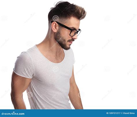 Side View of a Young Casual Man Wearing Glasses Stock Image - Image of ...