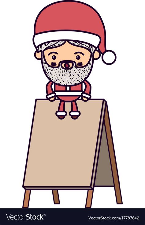 Santa claus cartoon sitting on wooden empty blank Vector Image