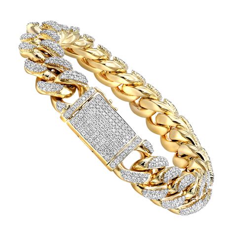 Solid 10k Gold Miami Cuban Link Chain Diamond Bracelet for Men 14mm Wide 8.5ct 890941