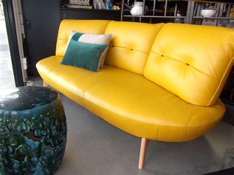 Leather Mustard Yellow Sofa in store now at Suri Interiors | Yellow leather sofas, Yellow sofa ...