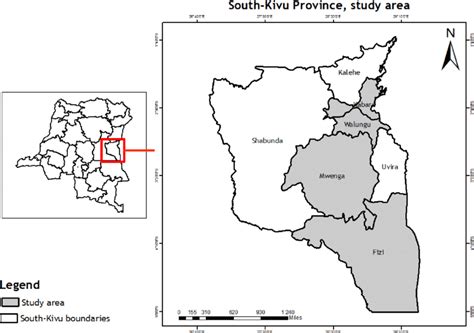 Map showing South-Kivu Province and the study Territories (ArcMap 10.4 ...