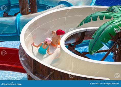 Little Boy and Girl at the Water Slide on Sun Holidays Stock Image ...