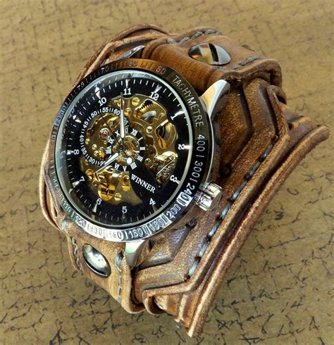 Steampunk Watch For Men Steampunk Men Wrist Amazon Leather Bracelet Rustic Cuff Unavailable ...