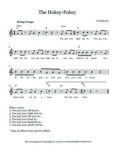 The Hokey Pokey - Free Lead Sheet with melody, lyrics and chords