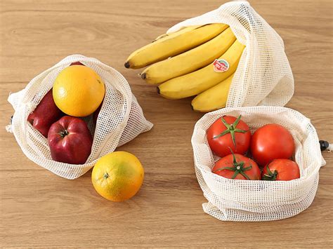 Reusable Mesh Produce Bags BCI Cotton Premium Lightweight Washable Durable Bags Set with 3 ...