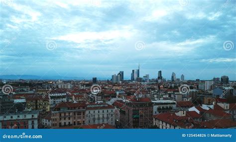 Milan Skyline Aerial View at Sunset Stock Photo - Image of skyline ...