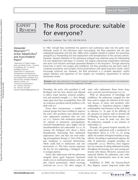 (PDF) The Ross procedure: suitable for everyone?