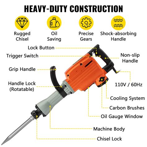 VEVOR Demolition Jack Hammer 3600W Jack Hammer Concrete Breaker 1800 ...