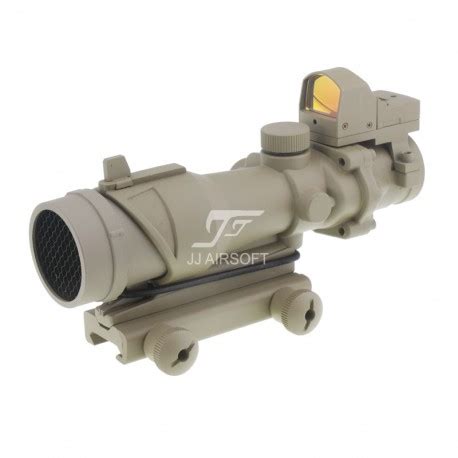 JA-5332-TAN | ACOG Style 4x32 Scope with Mini Red Dot and Killflash (Tan) | Airsoft Cart ...