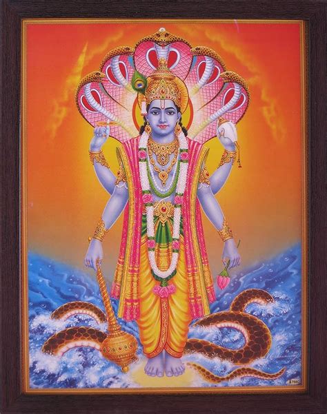 Handicraft Store Supreme Lord Vishnu In Sea With His Weapon And Conch Shell, A Poster Painting ...