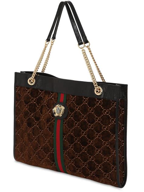 Gucci Large Rajah Gg Velvet Tote Bag in Brown - Lyst