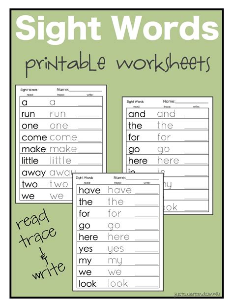 Sight Word Worksheets Kindergarten Free