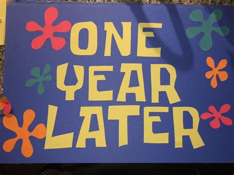 Hand made one year later sign using Krabby patty font. | Spongebob ...