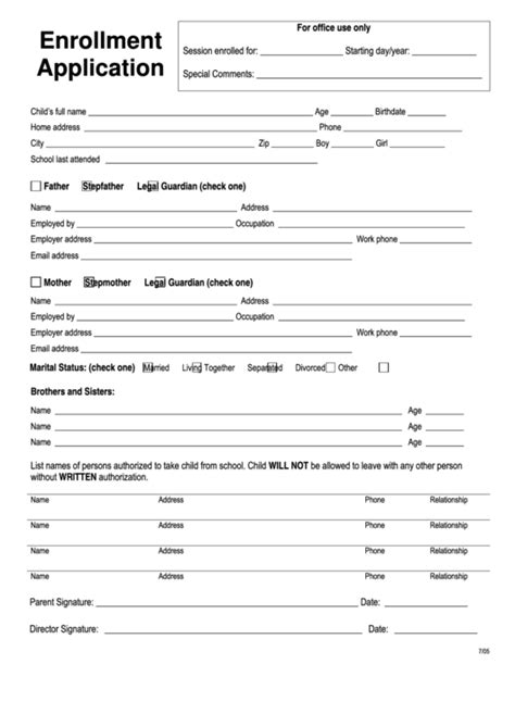 Enrollment Application printable pdf download