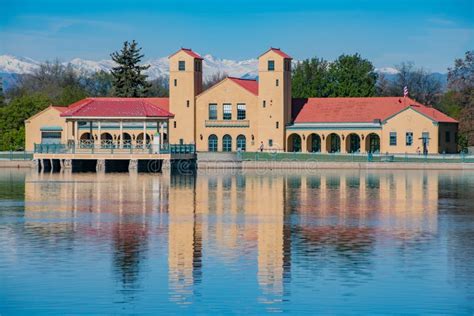 City Park Pavilion with Beautiful Reflection Stock Photo - Image of mountain, downtown: 123075012