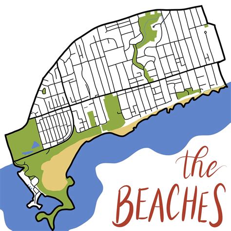 The Beaches Hand Drawn Map Toronto Neighbourhood Digital Art Print ...