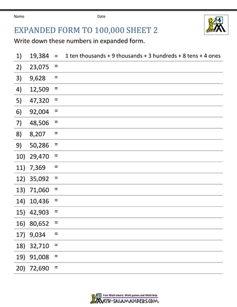 4th Grade Math Worksheets: Reading, Writing and Rounding BIG Numbers