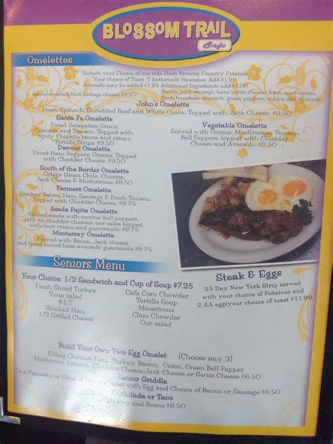 Menu at Blossom Trail Cafe, Sanger