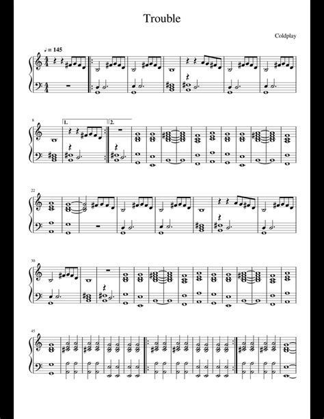 Trouble - Coldplay sheet music for Piano download free in PDF or MIDI