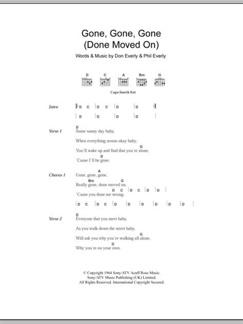 Gone, Gone, Gone (Done Moved On) by Everly Brothers - Guitar Chords/Lyrics - Guitar Instructor