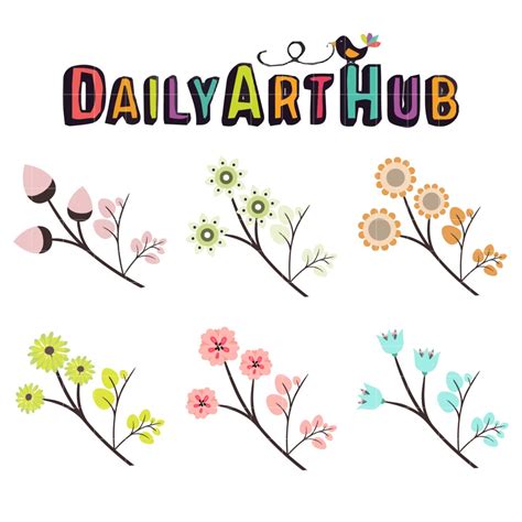 Flower With Branch Clip Art Set – Daily Art Hub // Graphics, Alphabets ...