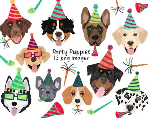 Party Dog Clip Art, Birthday Clipart , Puppy Clip Art, Printable Dog Art, German Shepard ...