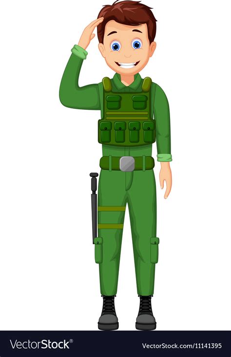 Cute army cartoon respectful Royalty Free Vector Image