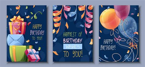 Set birthday greeting card design. Banner, flyer template with colorful ...