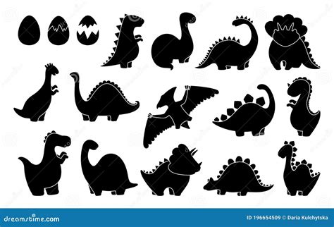 Dinosaur Black Silhouette Set Shape Design Vector Stock Vector ...