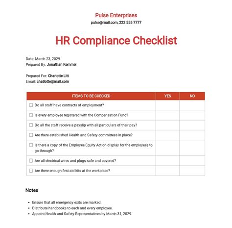 Hr Compliance Checklist Template Excel