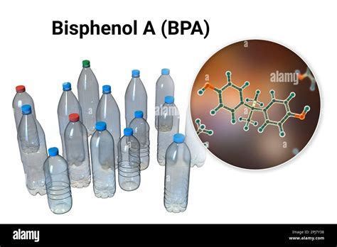 Bisphenol A molecule and plastic bottles, illustration Stock Photo - Alamy