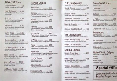 Menu at Crepes De Paris restaurant, Brea