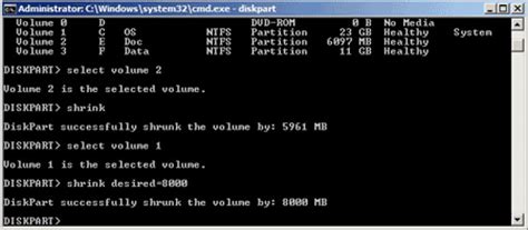 Diskpart shrink partition in Windows 2008 Server.